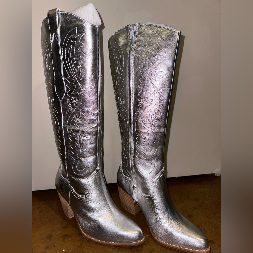 Gianni Bini Silver Metallic Cowboy Boots